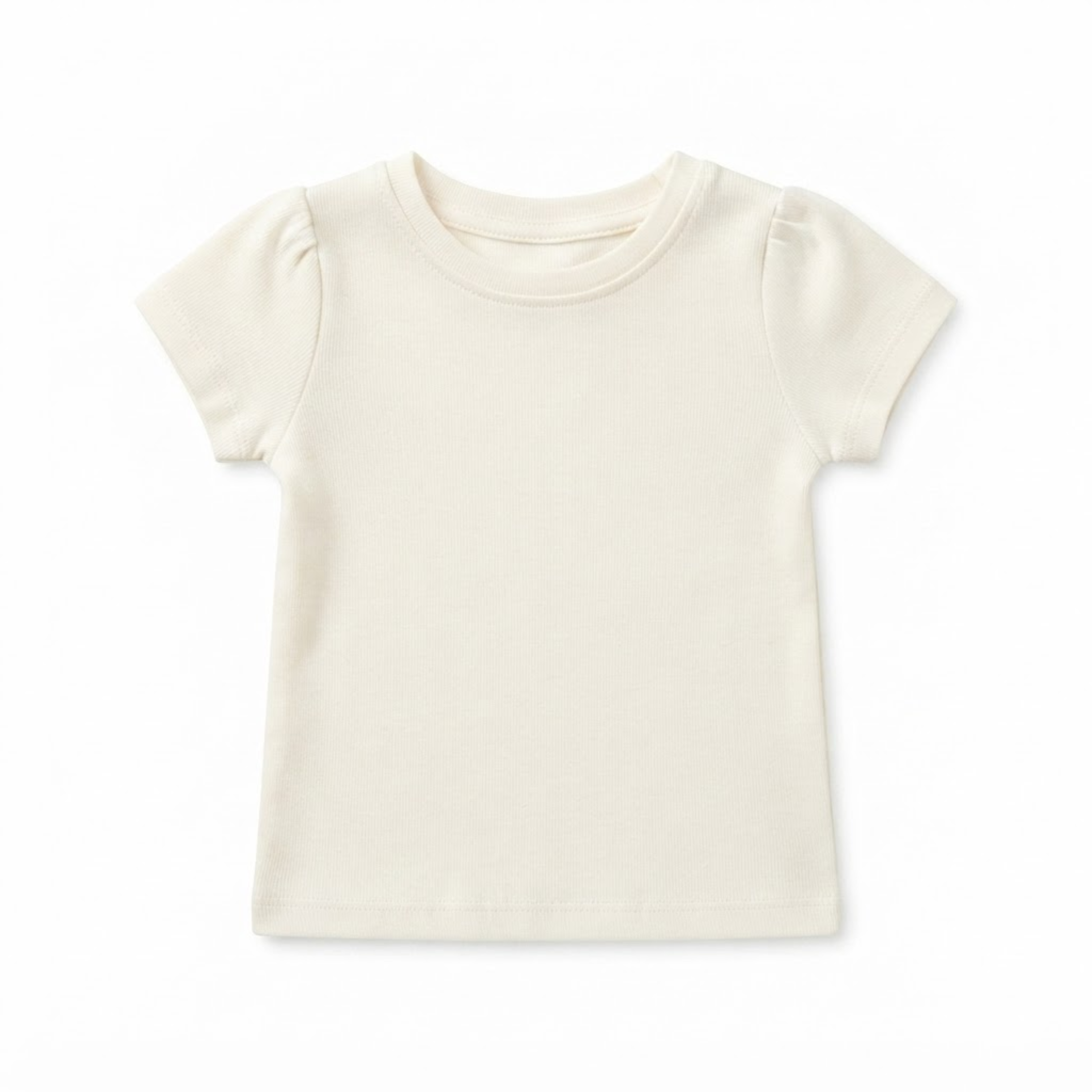 Baby Girls Ivory Cotton Ribbed T-Shirt Regular Fit Casual Wear