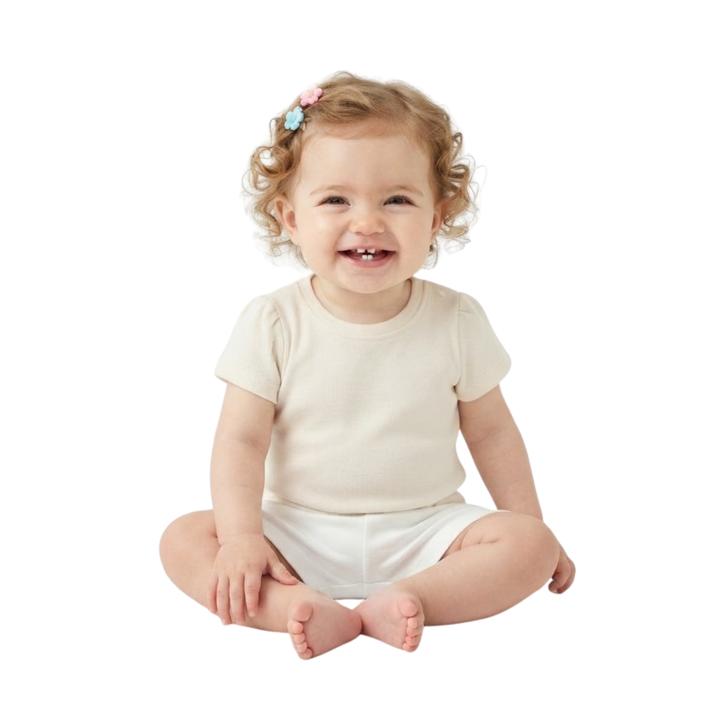 Baby Girls Ivory Cotton Ribbed T-Shirt Regular Fit Casual Wear