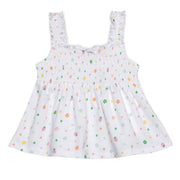 Baby Girls Strawberry and Floral Print Smocked Top, White