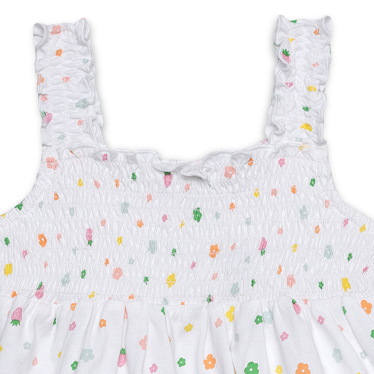 Baby Girls Strawberry and Floral Print Smocked Top, White