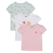 Baby Girls Fruit Print and Solid T-Shirts Pack of 3, Multicolor