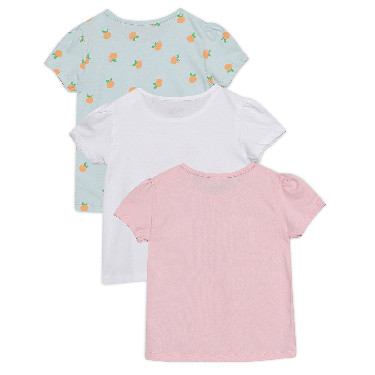 Baby Girls Fruit Print and Solid T-Shirts Pack of 3, Multicolor