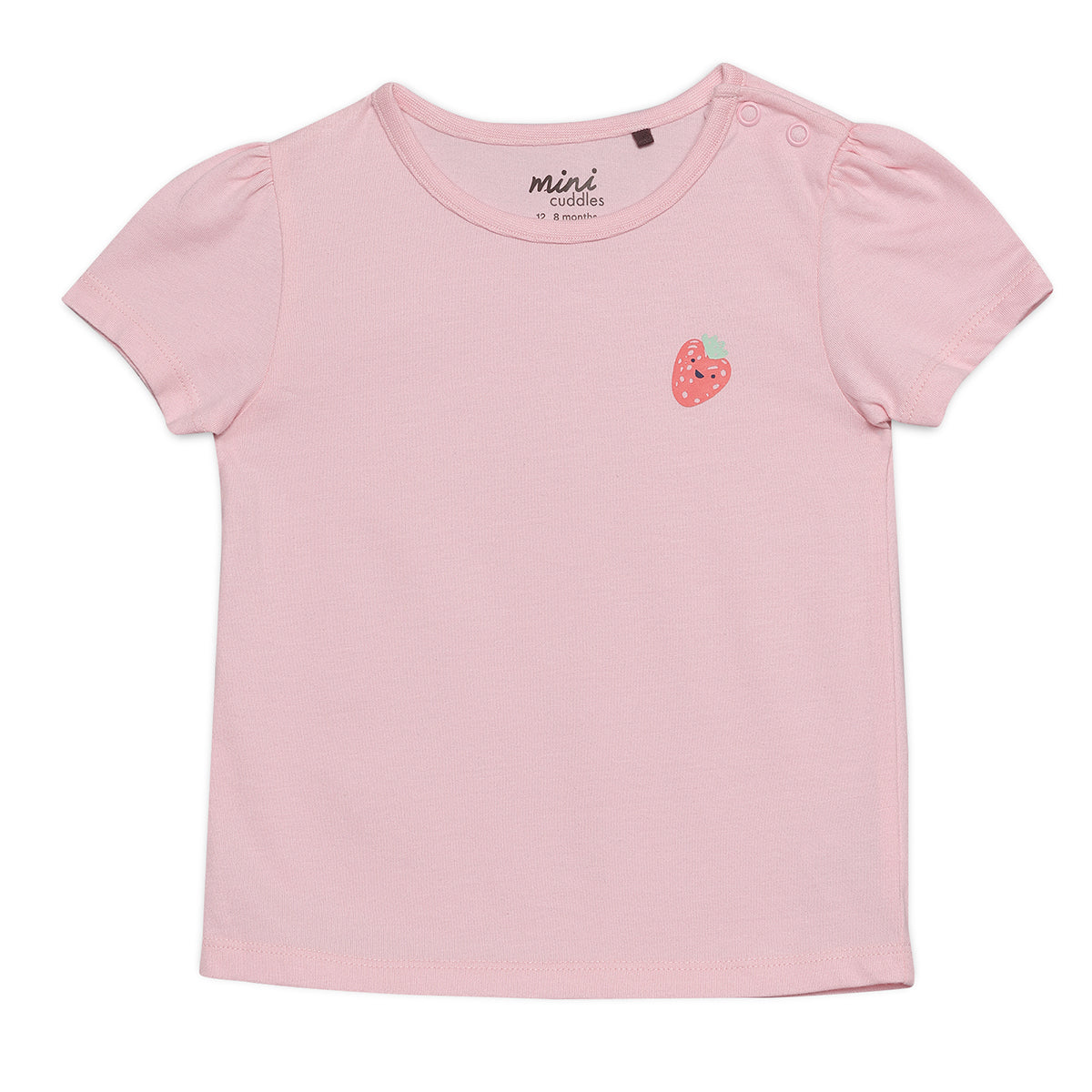 Baby Girls Fruit Print and Solid T-Shirts Pack of 3, Multicolor