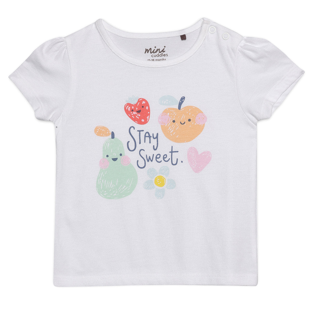 Baby Girls Fruit Print and Solid T-Shirts Pack of 3, Multicolor