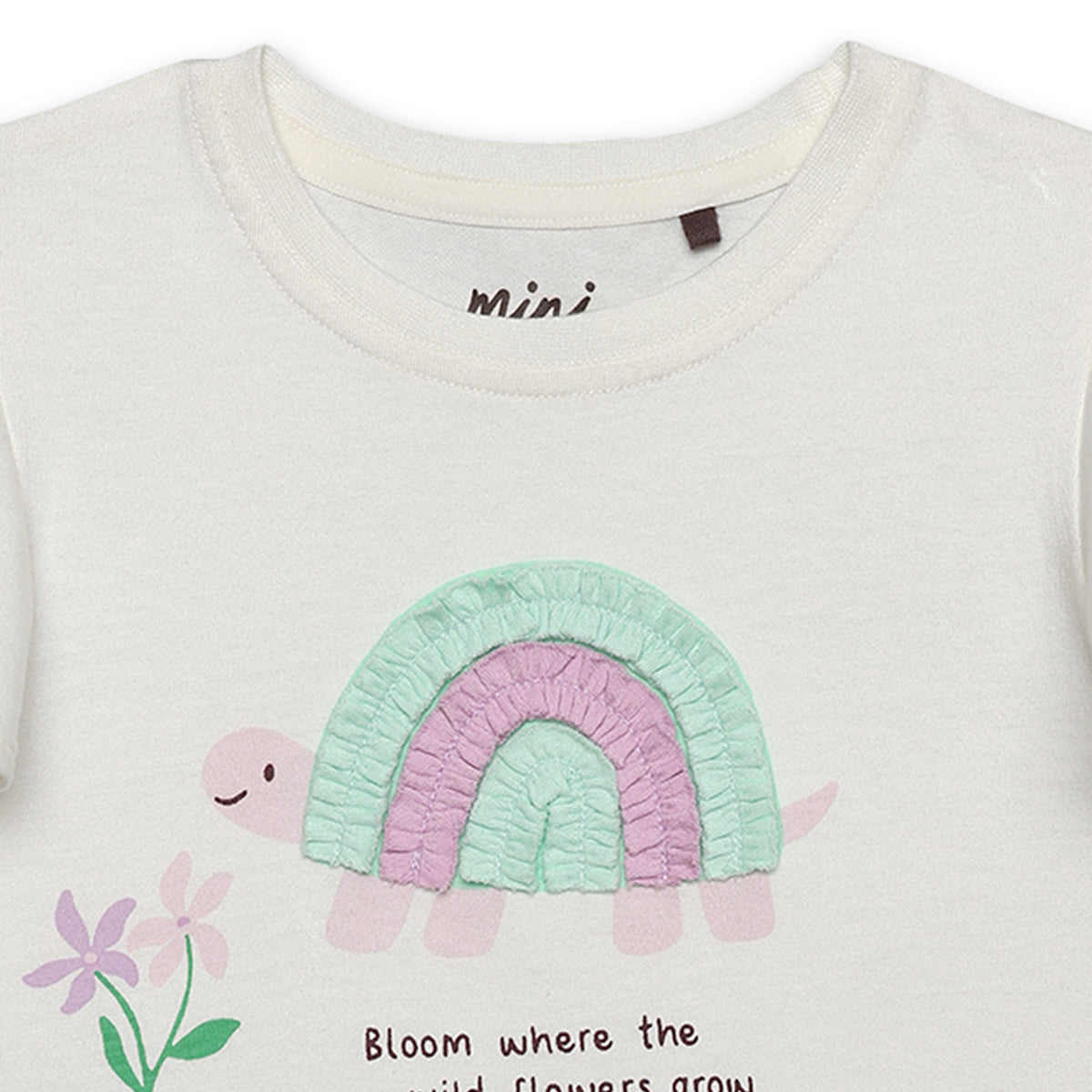 Baby Girls Turtle Appliqué Flounce Sleeve Top, Off White