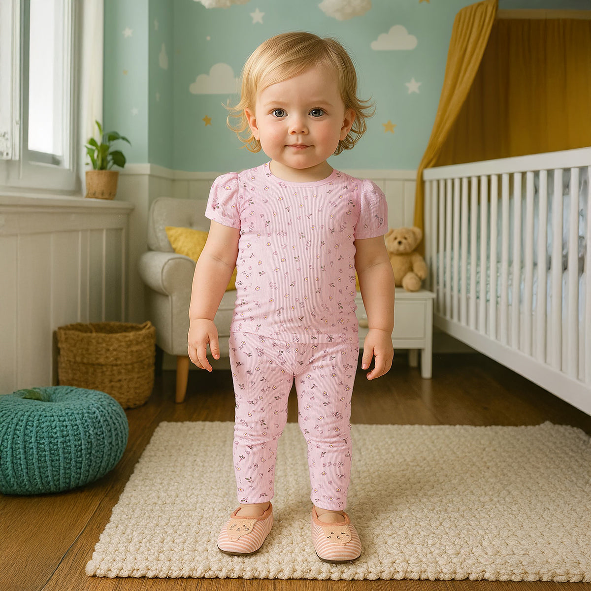 Baby Girls Floral Print and Appliqué T-Shirts Pack of 3, Multicolor