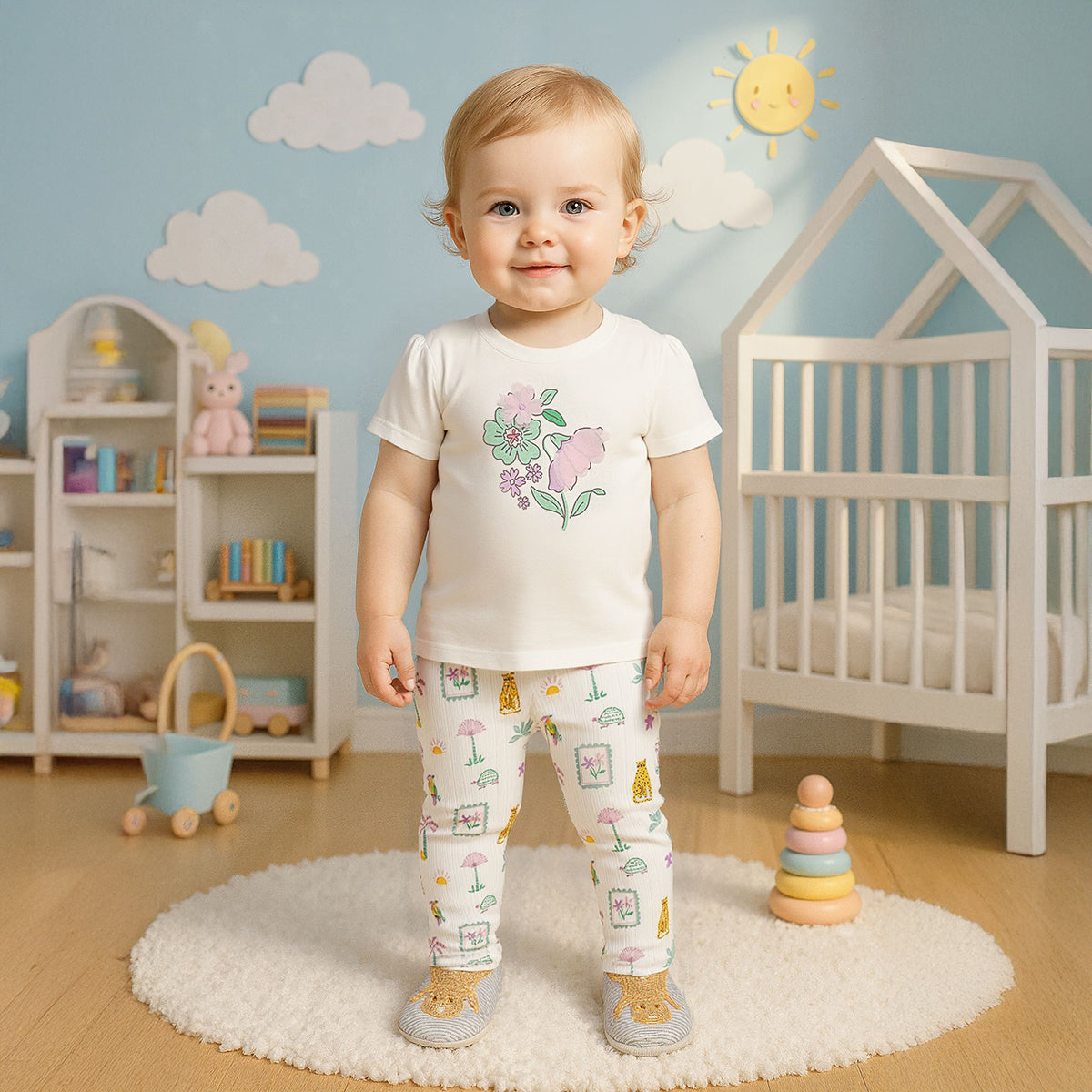 Baby Girls Floral Print and Appliqué T-Shirts Pack of 3, Multicolor