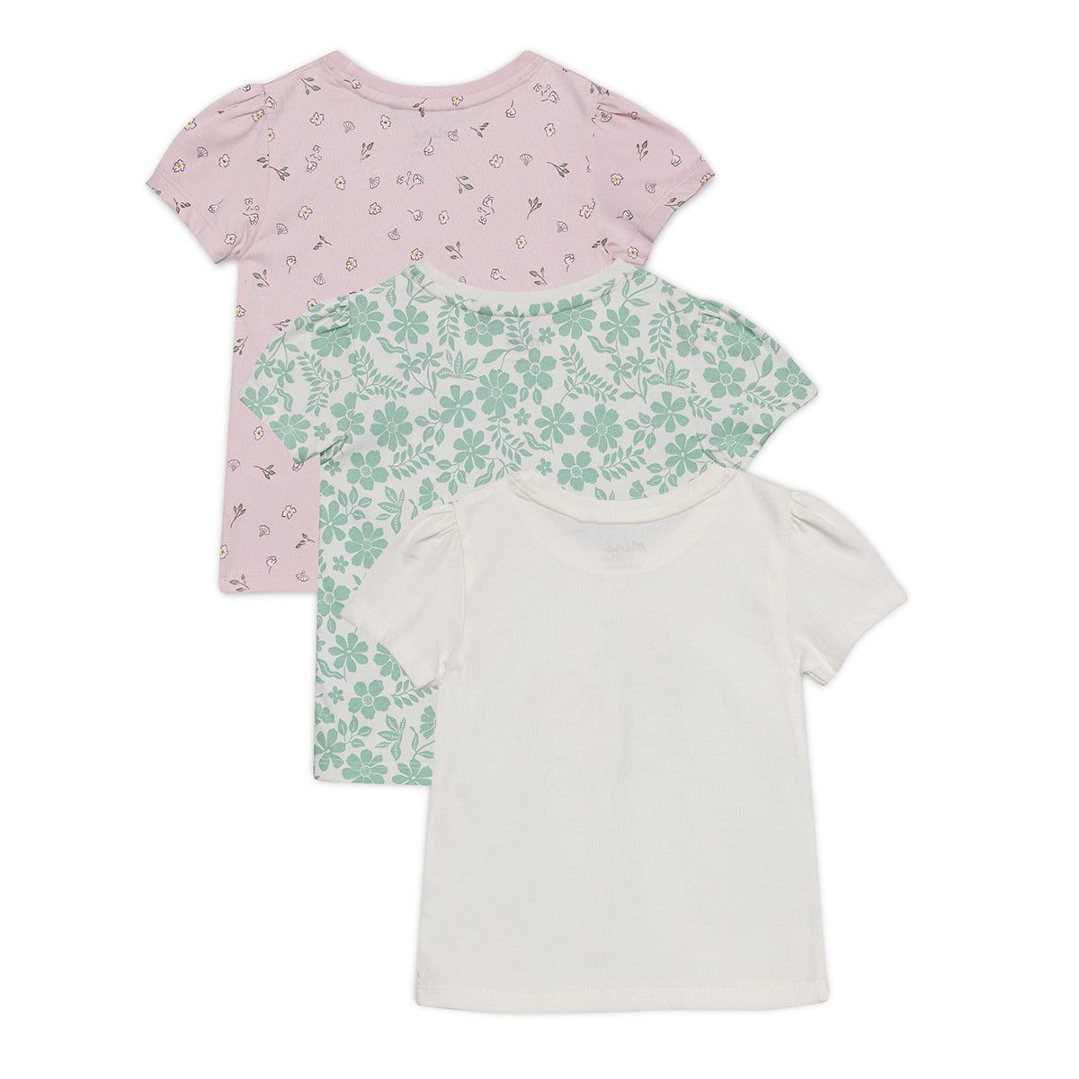 Baby Girls Floral Print and Appliqué T-Shirts Pack of 3, Multicolor