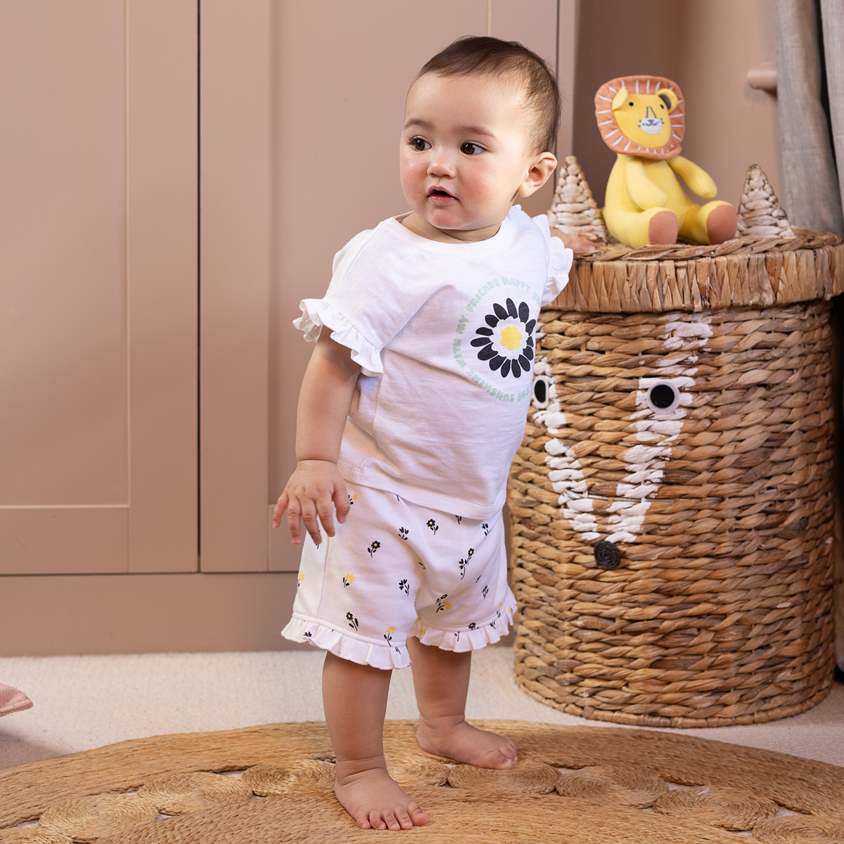 Baby Girls Printed Shorts Pack of 3, Black, White and Yellow