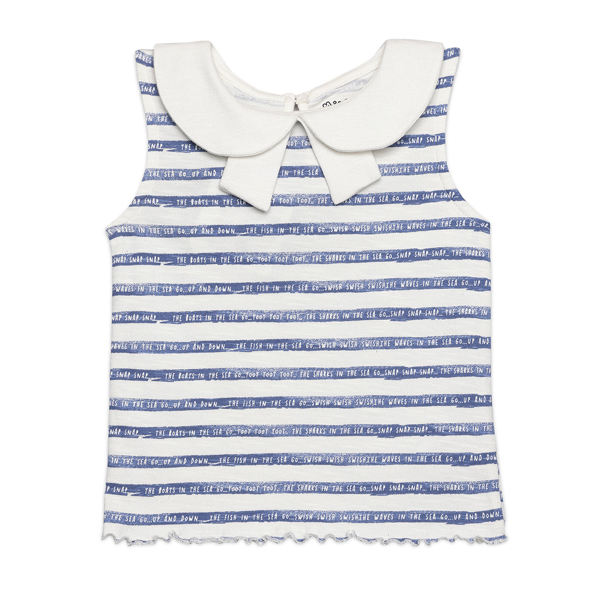 Baby Girls Striped Sleeveless Top with Collar, Blue and White
