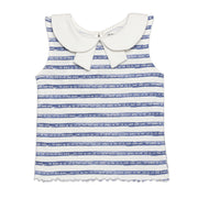 Baby Girls Striped Sleeveless Top with Collar, Blue and White