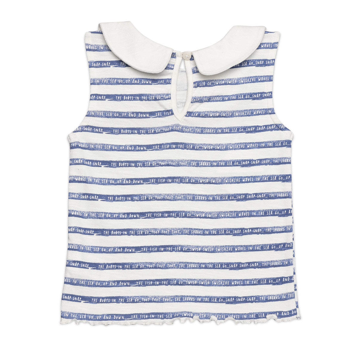 Baby Girls Striped Sleeveless Top with Collar, Blue and White