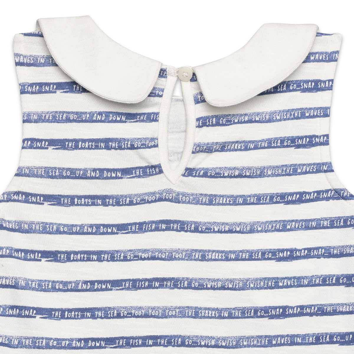 Baby Girls Striped Sleeveless Top with Collar, Blue and White