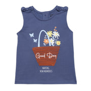 Baby Girls Sleeveless Graphic Top with Basket Applique, Blue