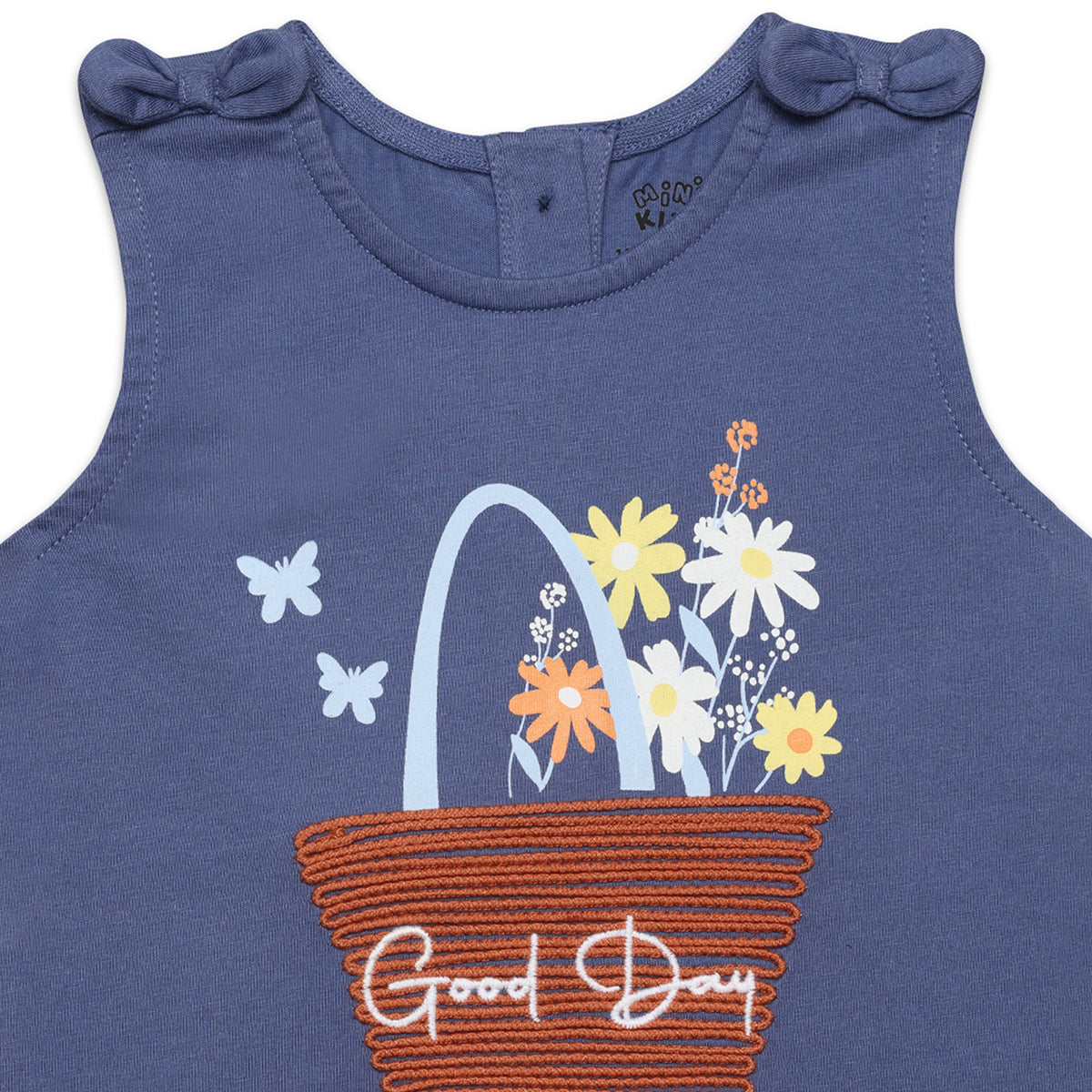 Baby Girls Sleeveless Graphic Top with Basket Applique, Blue