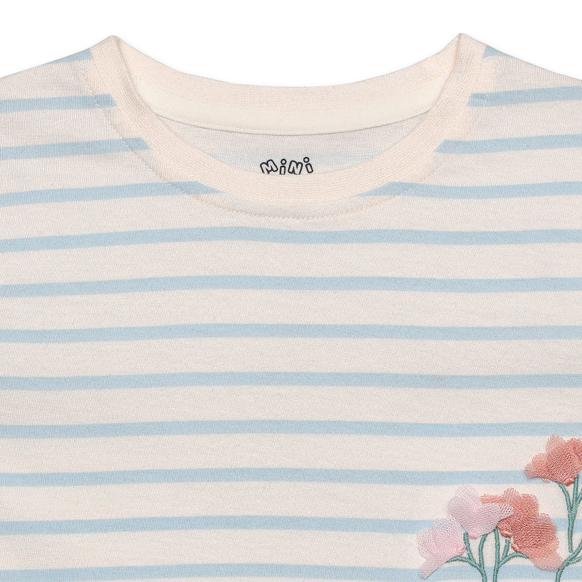Baby Girls Striped Floral Applique T-Shirt, Blue and White