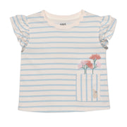 Baby Girls Striped Floral Applique T-Shirt, Blue and White