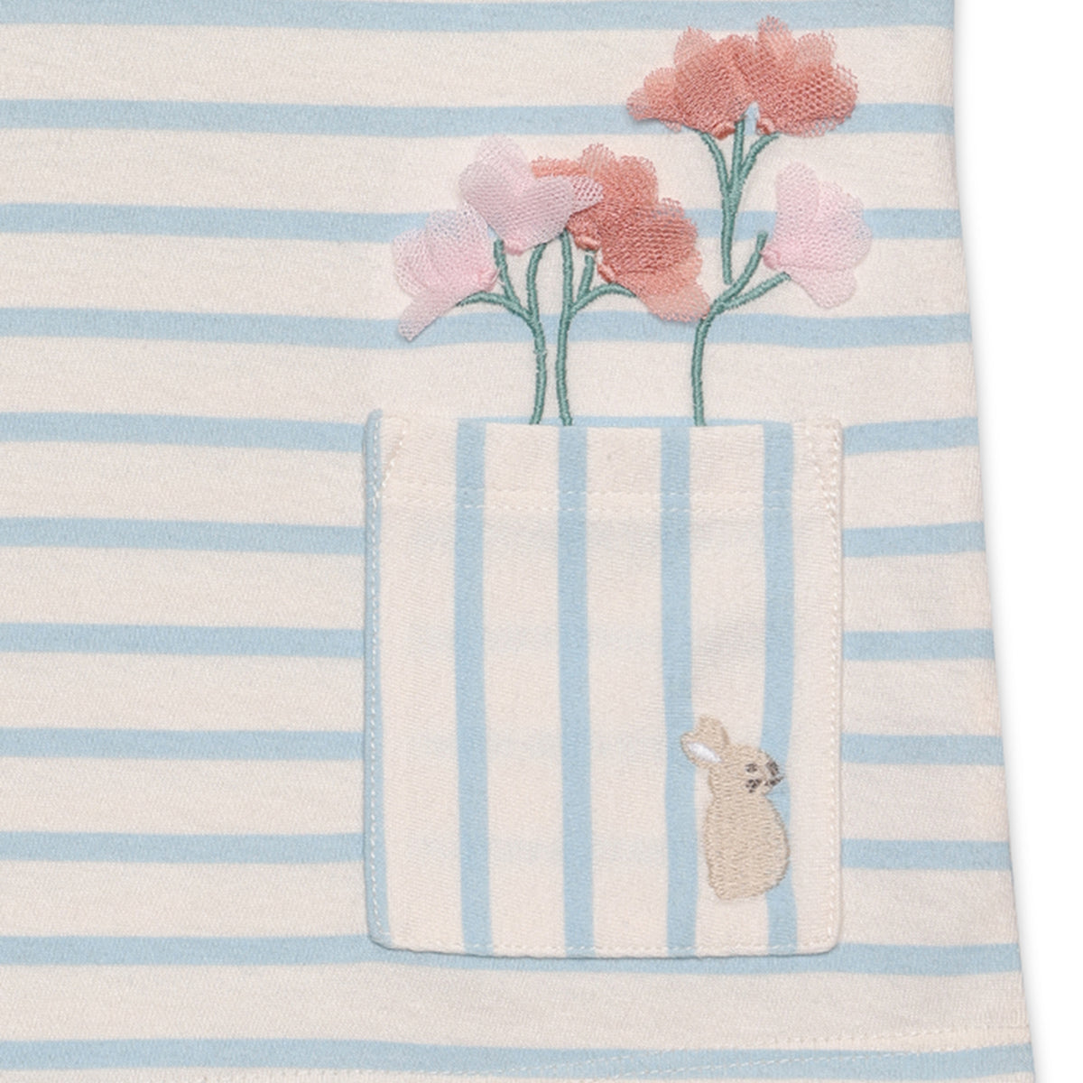 Baby Girls Striped Floral Applique T-Shirt, Blue and White