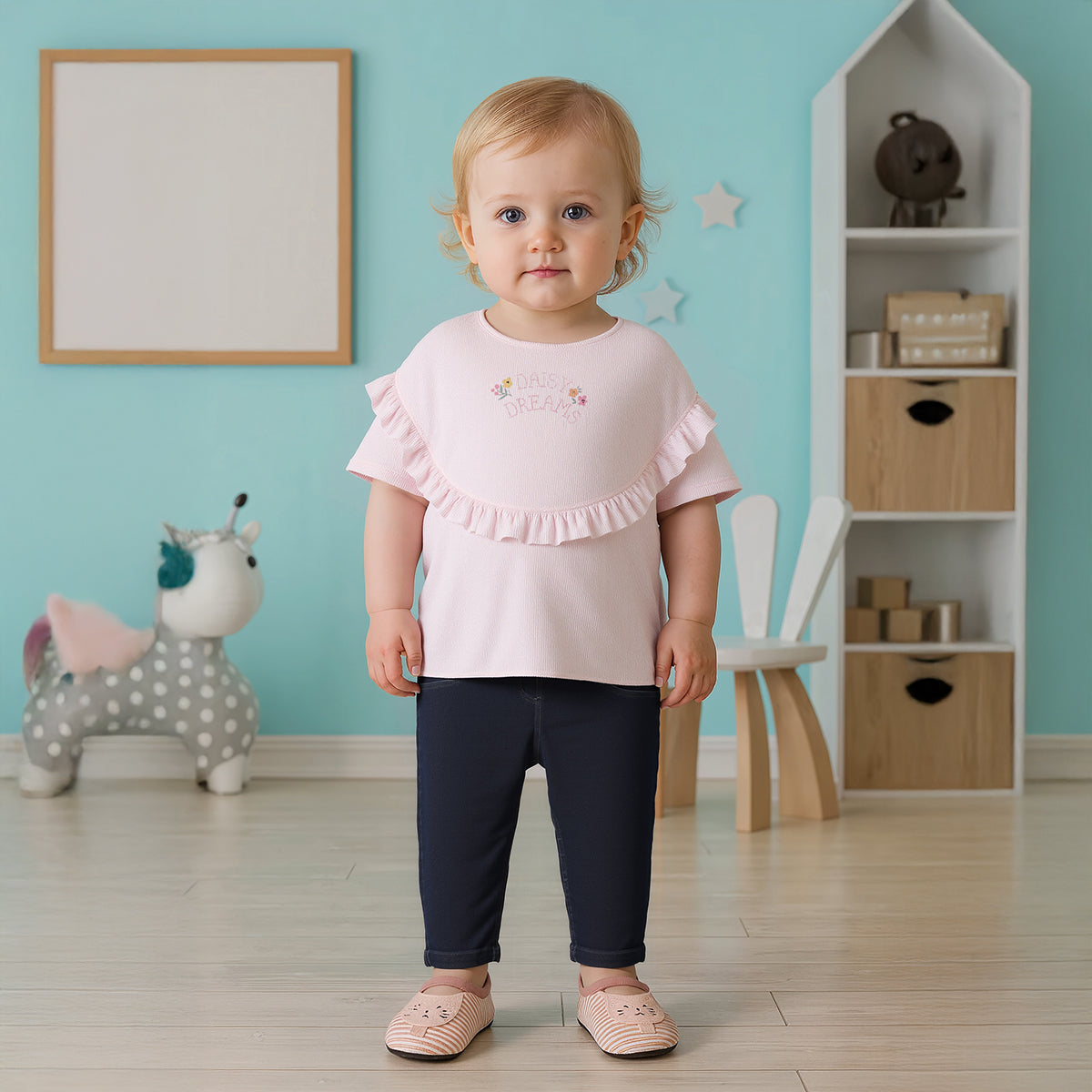 Baby Girls Daisy Dreams Ruffle Yoke Top, Light Pink
