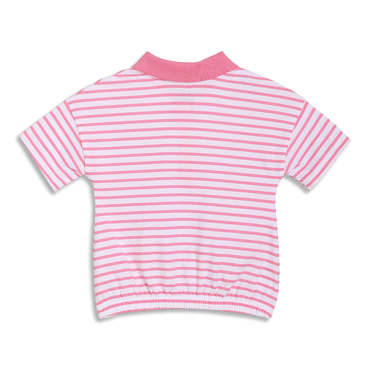 Baby Girls Striped Polo T-Shirt with Elasticated Hem, Pink and White