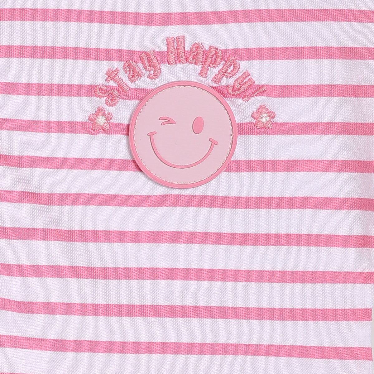 Baby Girls Striped Polo T-Shirt with Elasticated Hem, Pink and White