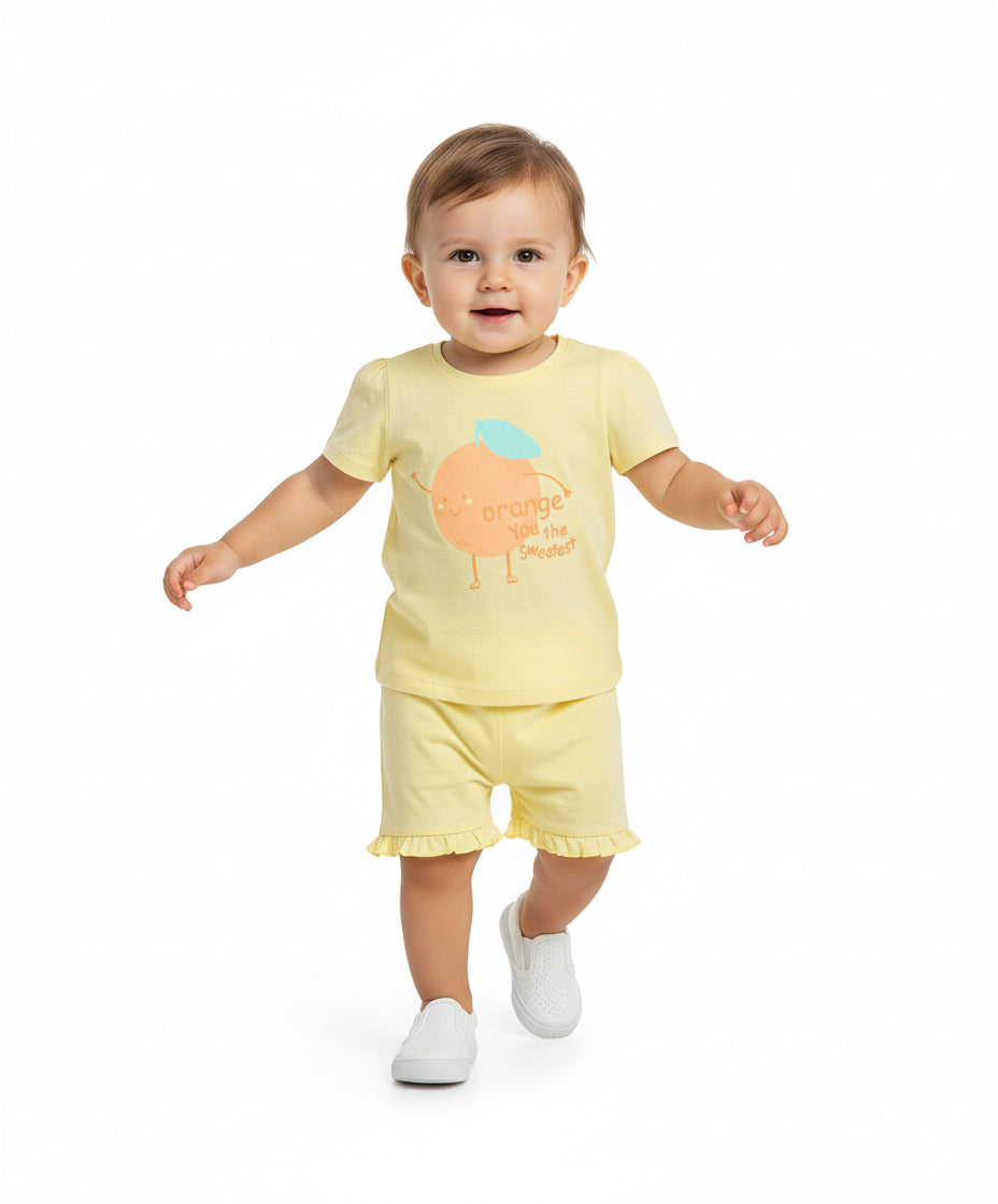Baby Girls Graphic Knit T-Shirt,  Yellow and Orange