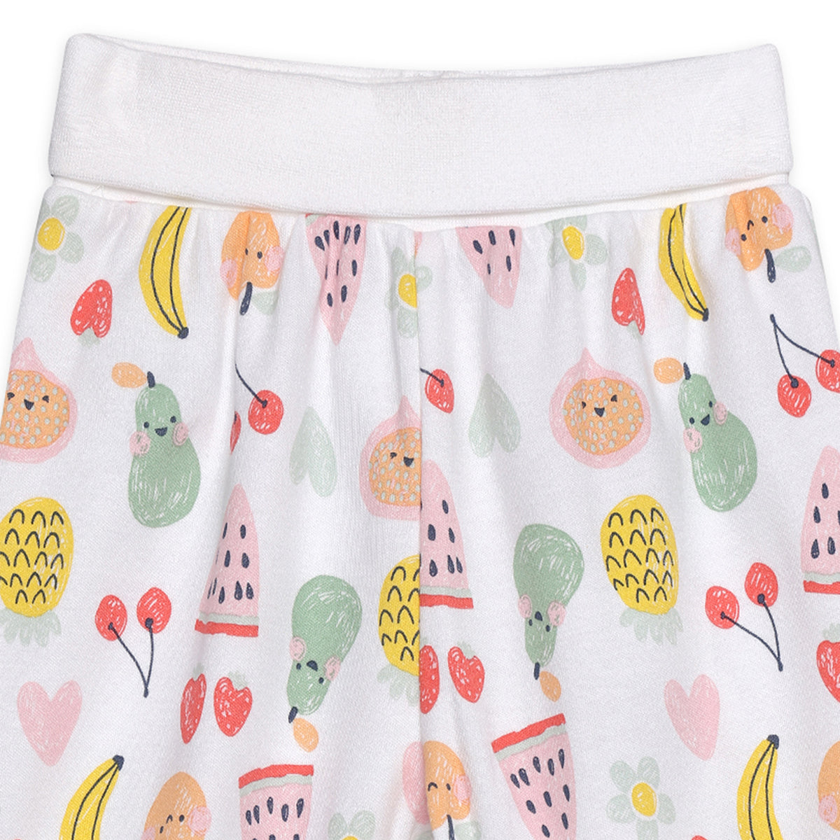 Baby Girls Fruit Print, Solid and Striped Pants Pack of 3, Multicolor