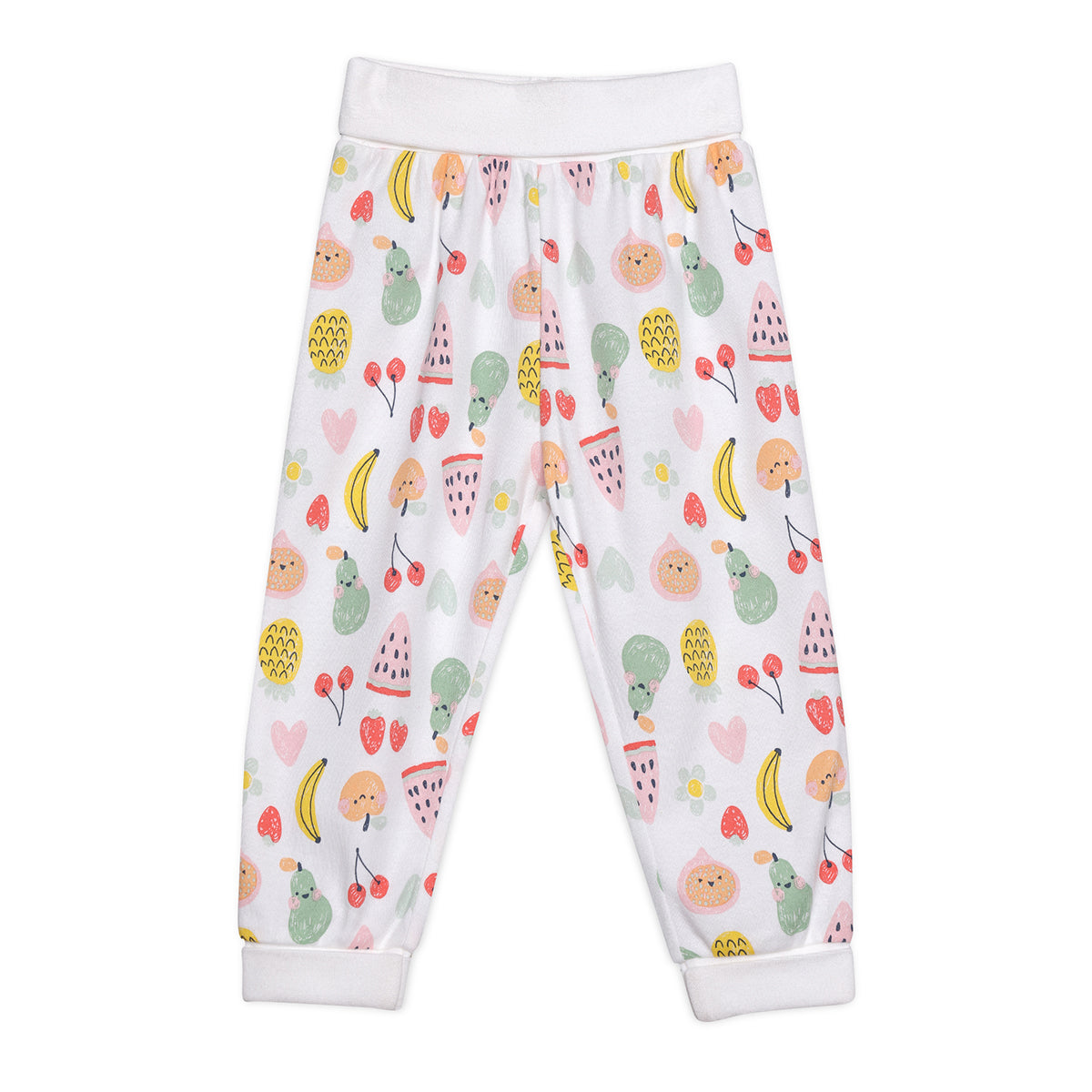 Baby Girls Fruit Print, Solid and Striped Pants Pack of 3, Multicolor
