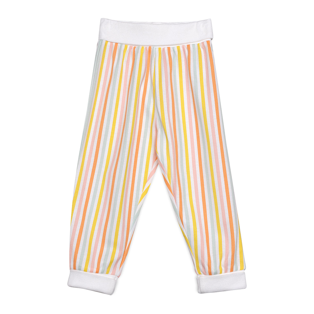 Baby Girls Fruit Print, Solid and Striped Pants Pack of 3, Multicolor