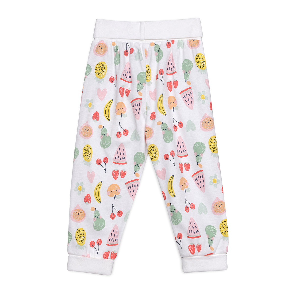 Baby Girls Fruit Print, Solid and Striped Pants Pack of 3, Multicolor