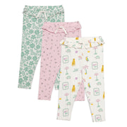 Baby Girls Printed Leggings Pack of 3, Pink, White and Green