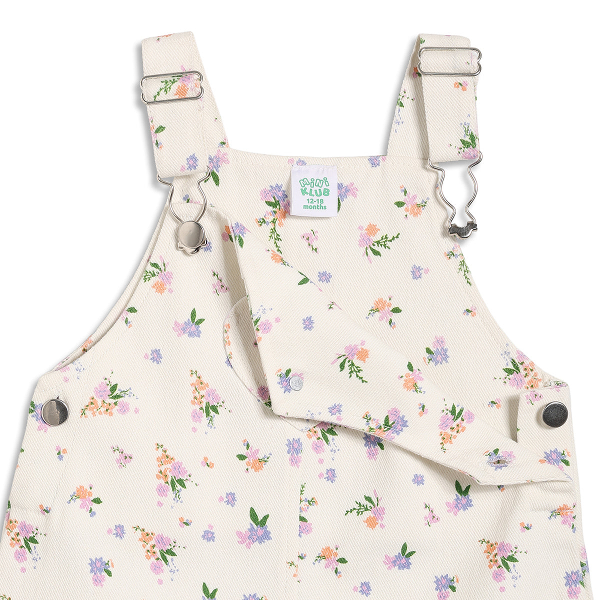 Baby Girls Floral Dungaree Set with T-Shirt, Pack of 2, Cream and Lavender