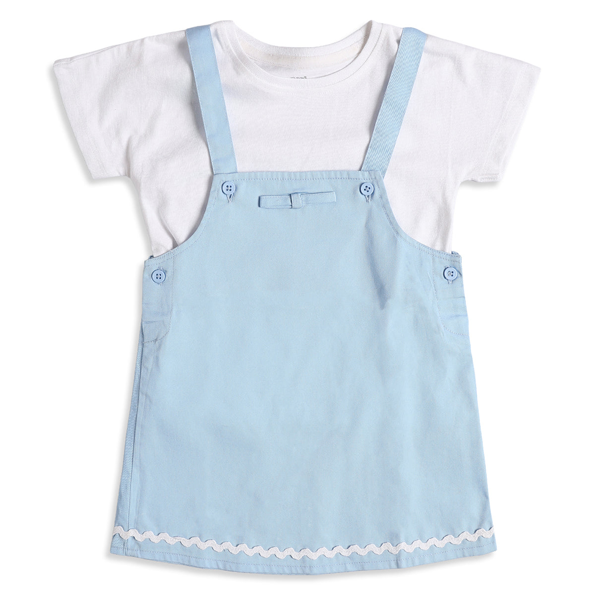 Baby Girls Blue Dungaree Dress with White T-Shirt Casual 2-Piece Outfit Set