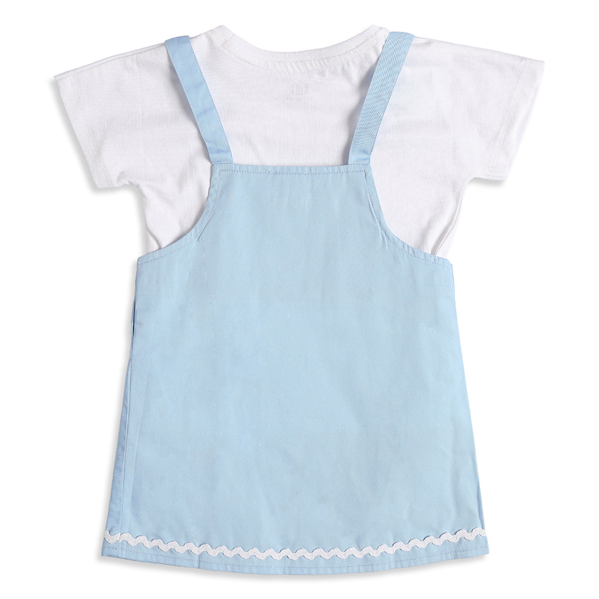 Baby Girls Blue Dungaree Dress with White T-Shirt Casual 2-Piece Outfit Set
