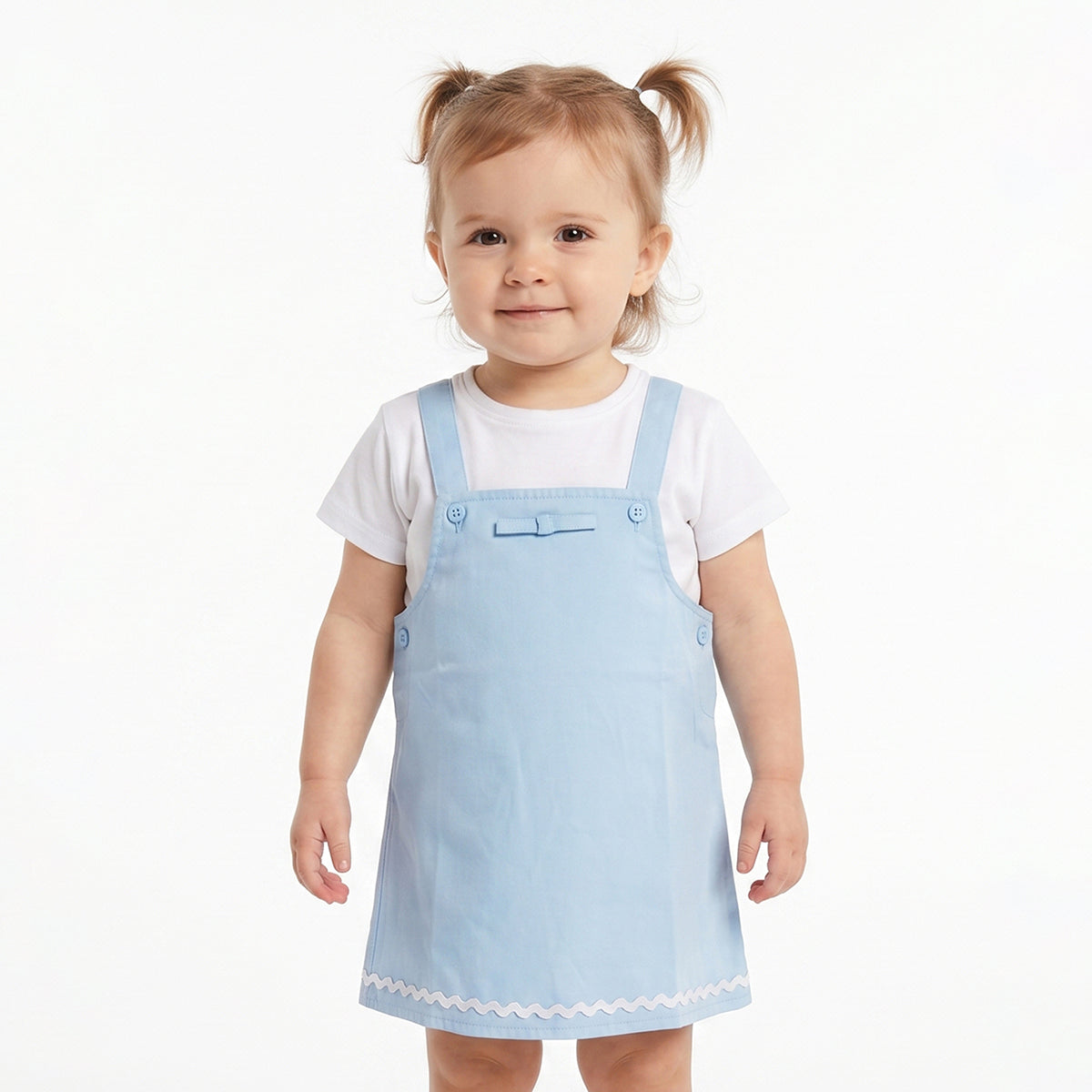 Baby Girls Blue Dungaree Dress with White T-Shirt Casual 2-Piece Outfit Set