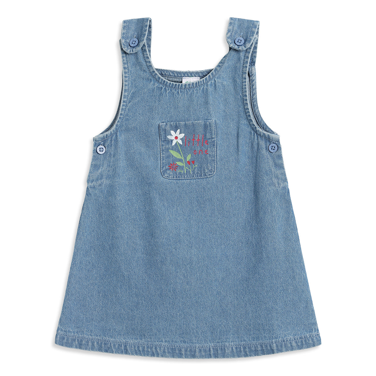 Baby Girls Blue Denim Pinafore Dress with Pink Puff Sleeve T-Shirt Regular Fit Casual Dress Set