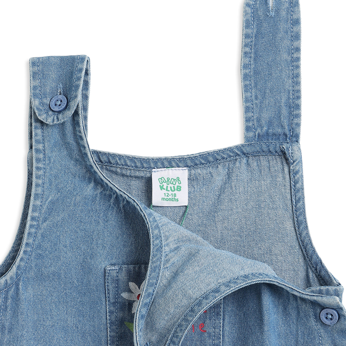 Baby Girls Blue Denim Pinafore Dress with Pink Puff Sleeve T-Shirt Regular Fit Casual Dress Set