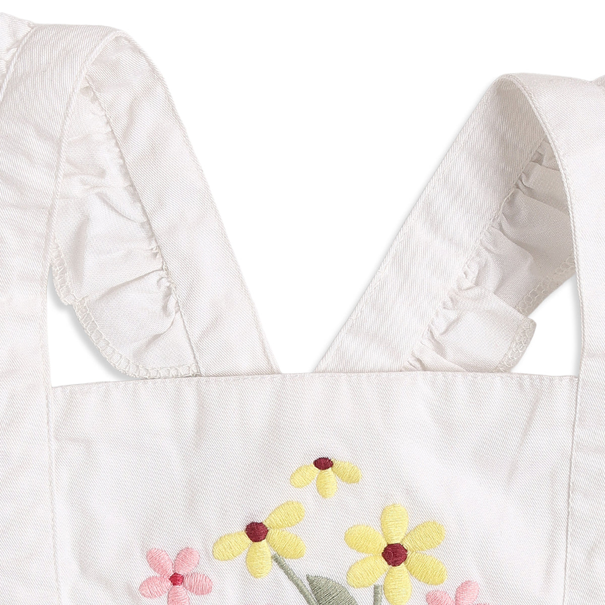 Baby Girls Yellow T-Shirt with White Embroidered Pinafore Dress Casual Outfit Set