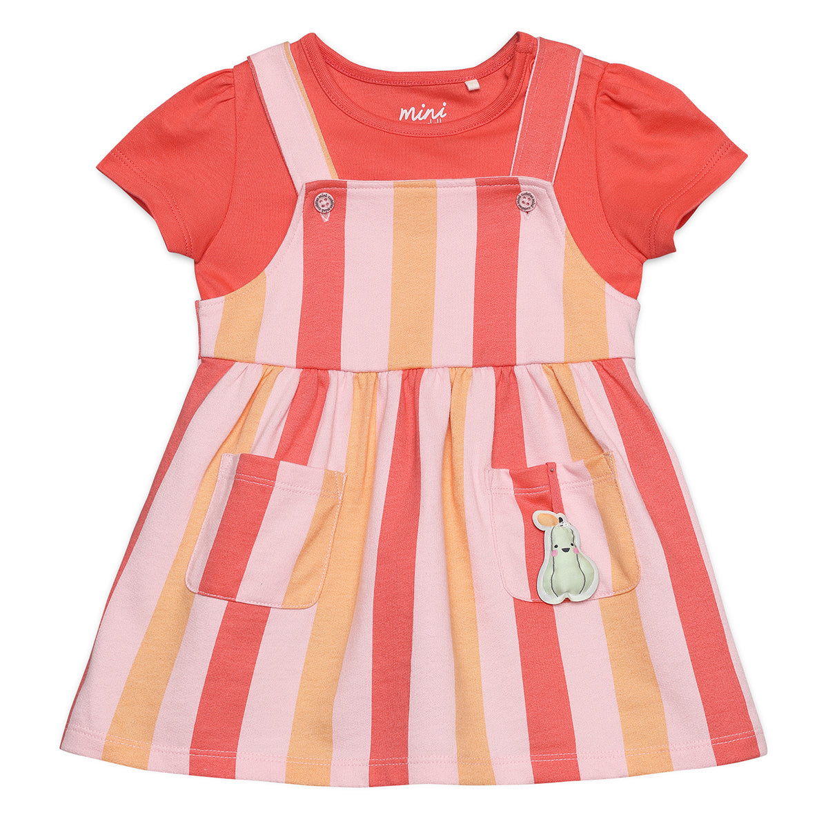 Baby Girls Striped Pinafore and T-Shirt Set, Multicolour