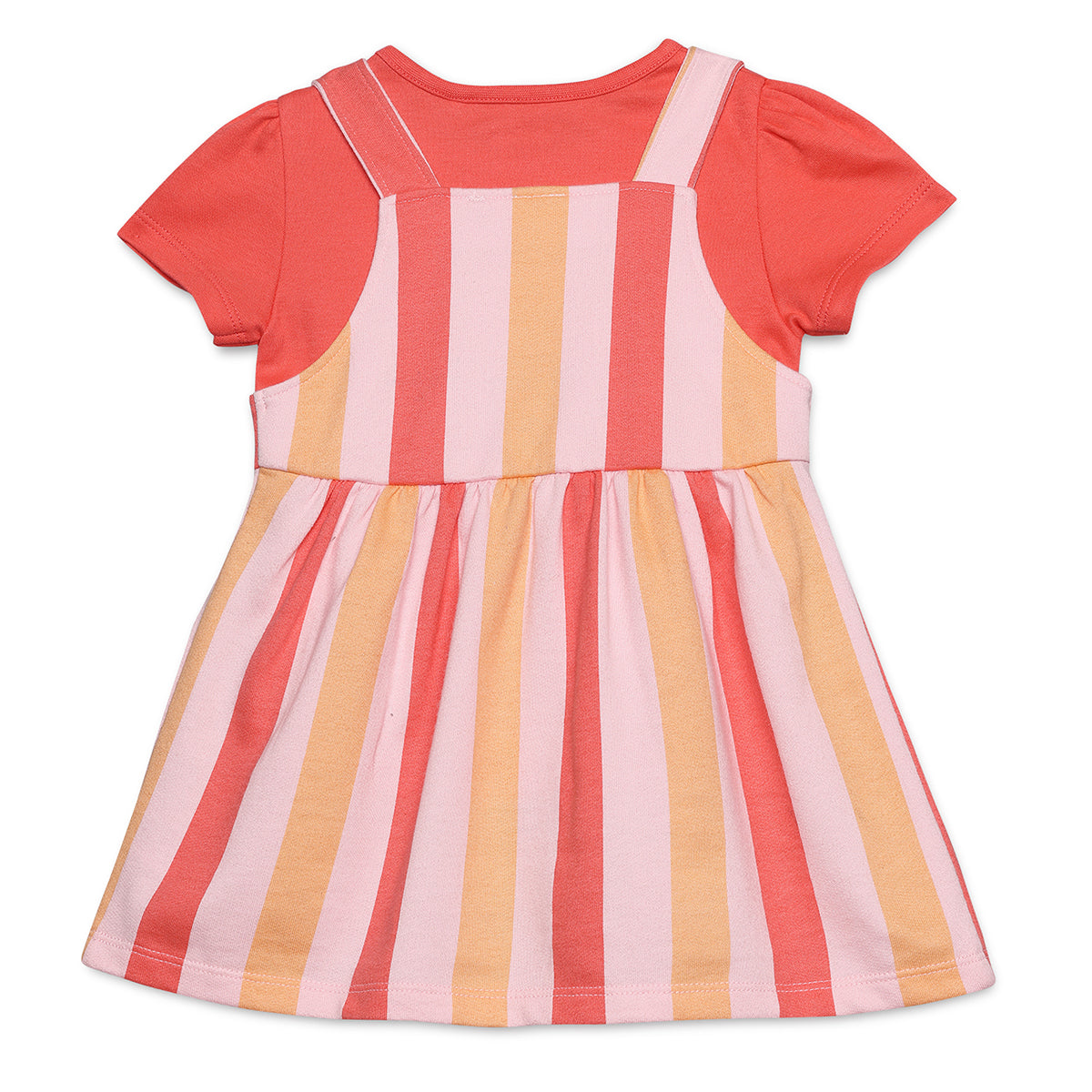Baby Girls Striped Pinafore and T-Shirt Set, Multicolour