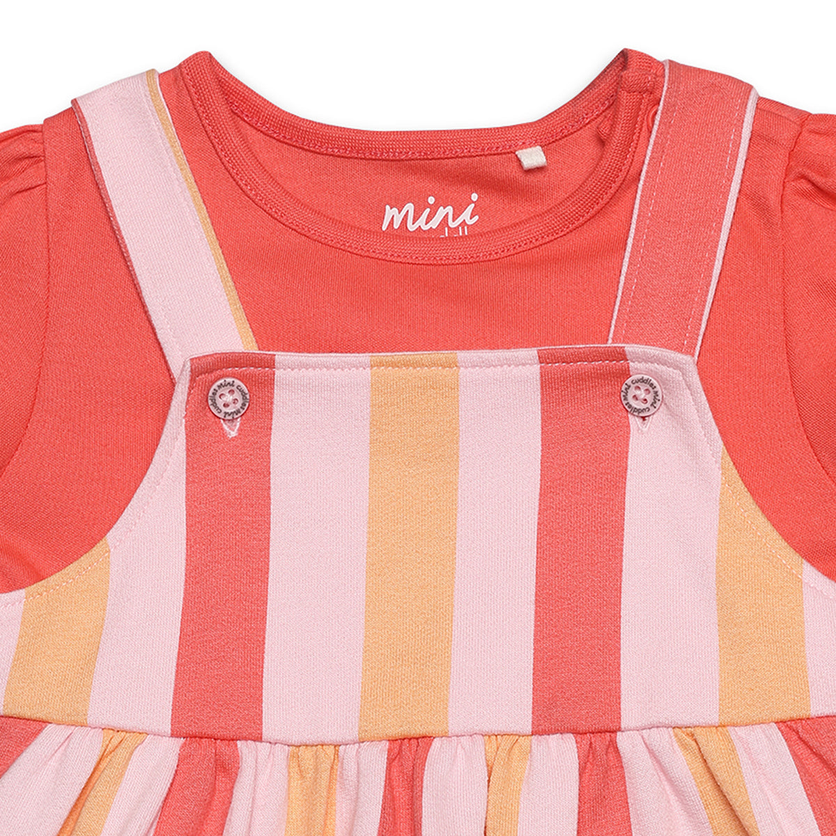 Baby Girls Striped Pinafore and T-Shirt Set, Multicolour
