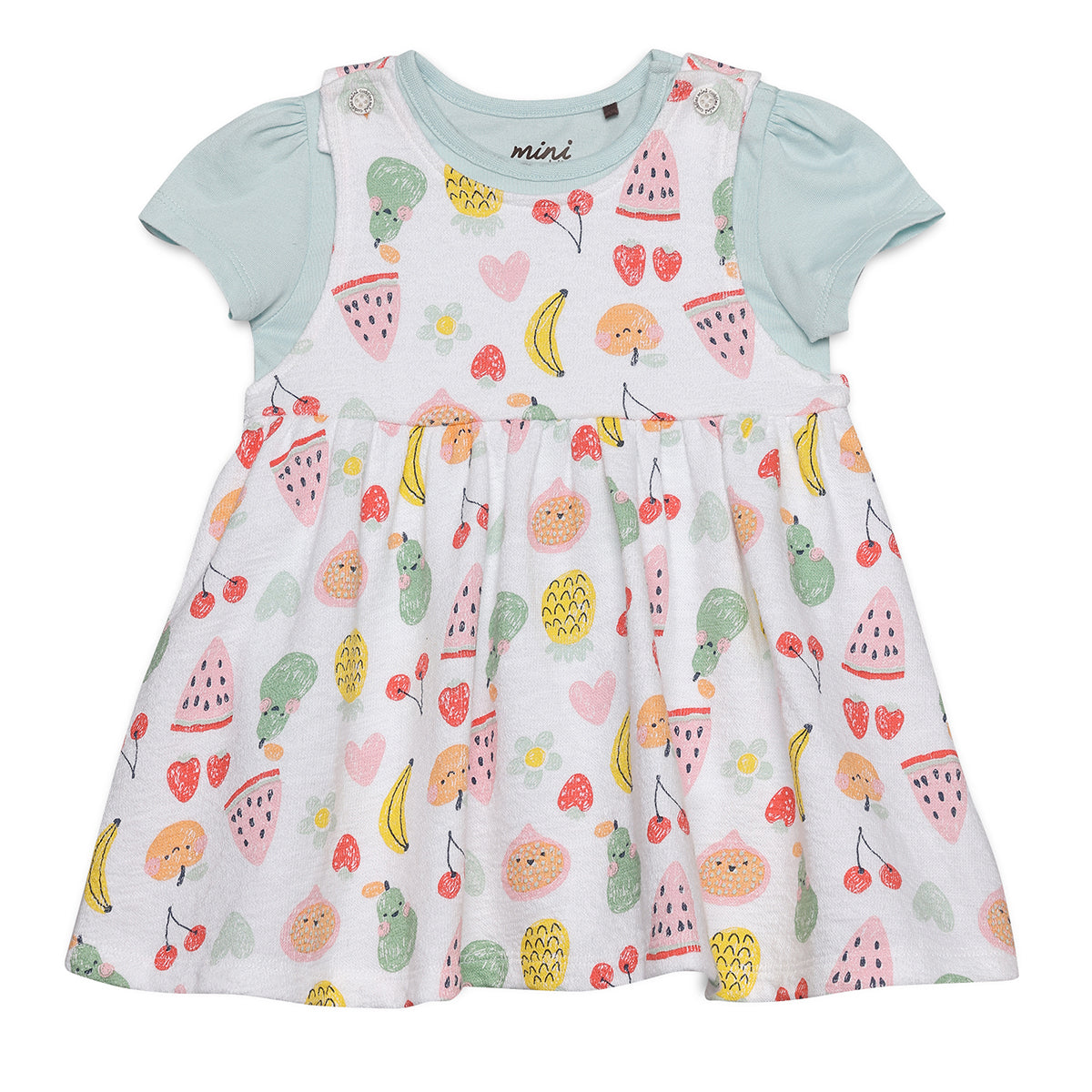 Baby Girls All-Over Fruit Print Pinny Set, Multicolour