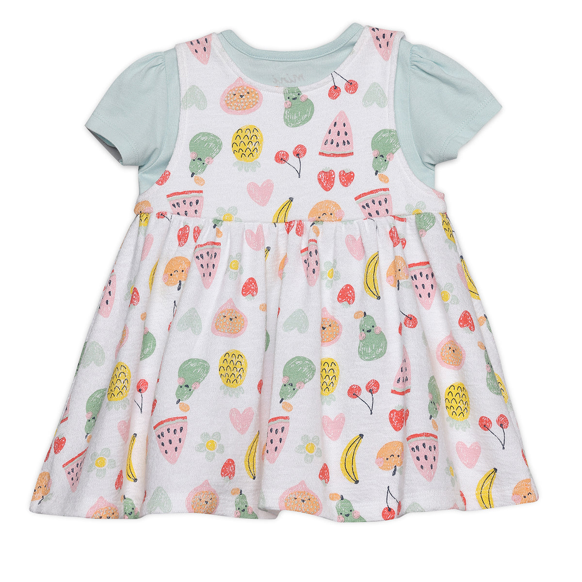 Baby Girls All-Over Fruit Print Pinny Set, Multicolour