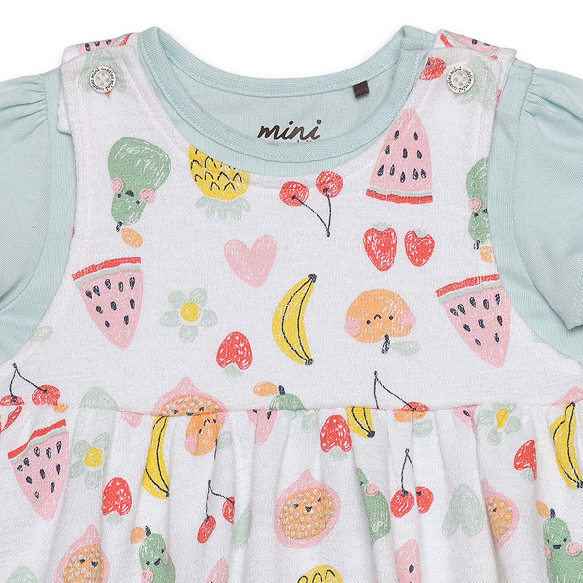 Baby Girls All-Over Fruit Print Pinny Set, Multicolour
