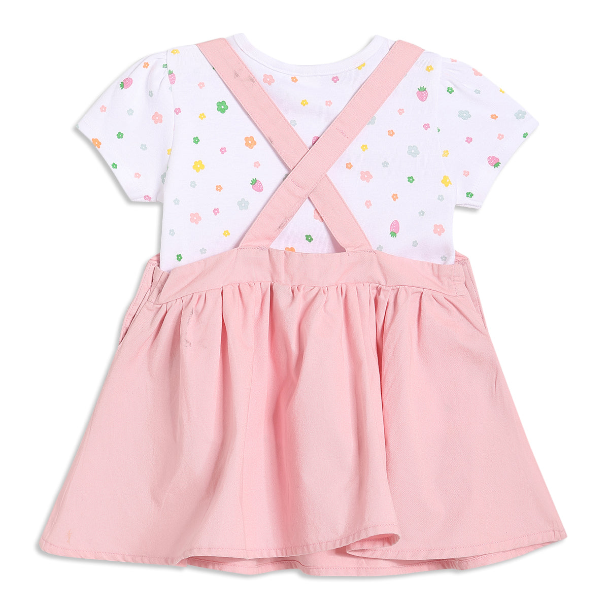 Baby Girls Strawberry Print Pinny Set with T-shirt, Pink and White