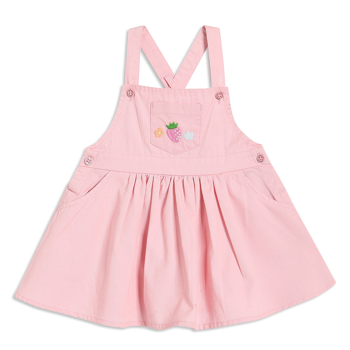 Baby Girls Strawberry Print Pinny Set with T-shirt, Pink and White