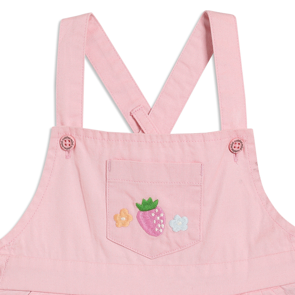 Baby Girls Strawberry Print Pinny Set with T-shirt, Pink and White
