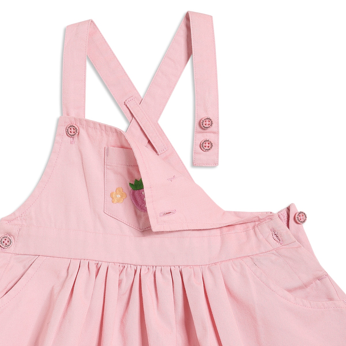 Baby Girls Strawberry Print Pinny Set with T-shirt, Pink and White