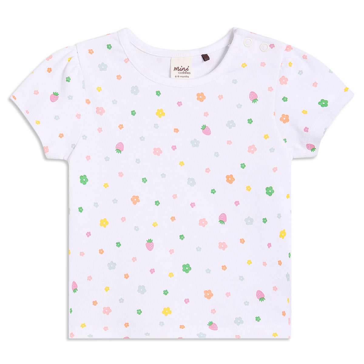 Baby Girls Strawberry Print Pinny Set with T-shirt, Pink and White