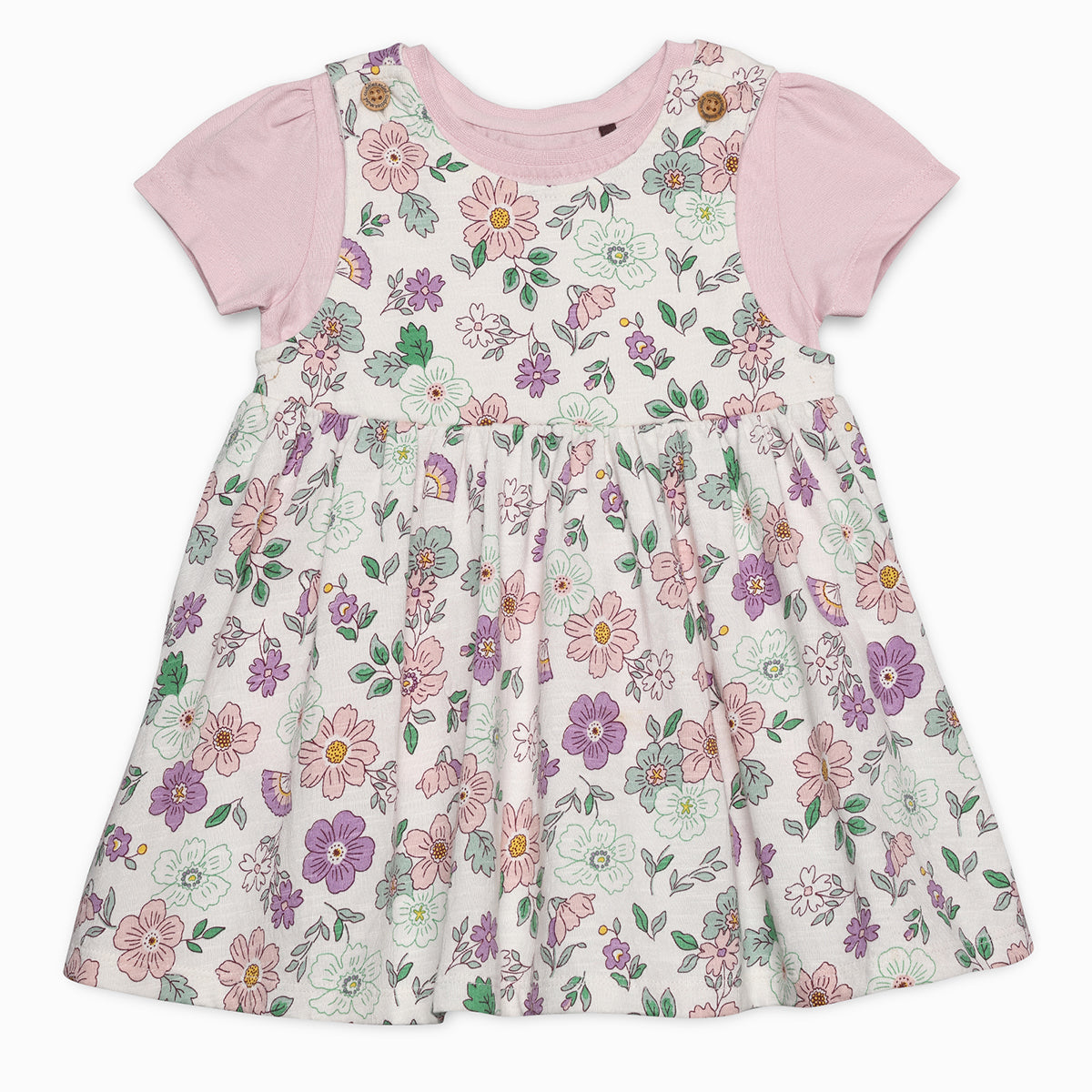 Baby Girls All-Over Floral Print Pinny Set, Multicolour